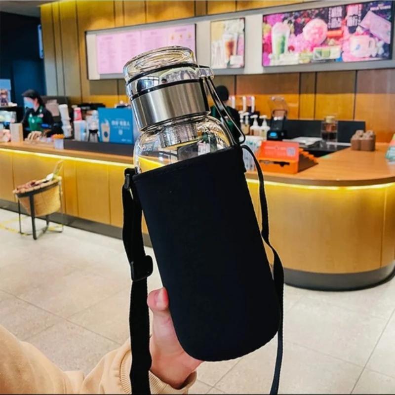 Бутылка для воды из боросиликатного стекла большой емкости 1500 мл/2000 мл, прозрачная, для молока, сока, переносная термокружка для улицы