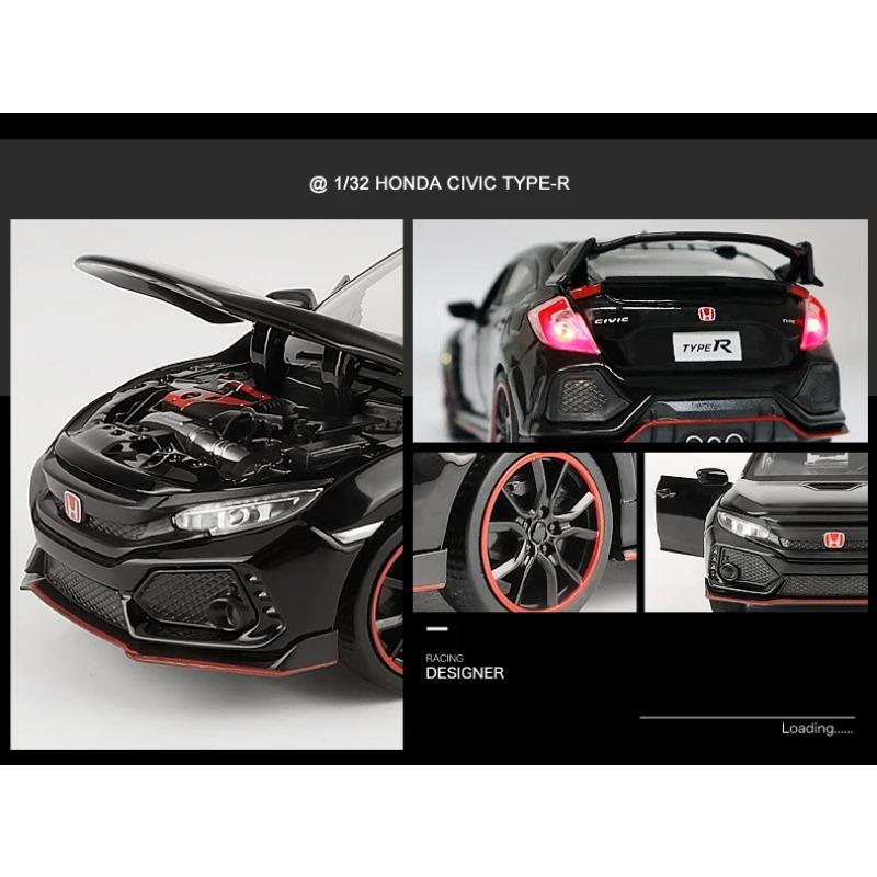 1/32 HONDA CIVIC TYPE-R Литые и Игрушечные Транспортные Средства Металлическая Модель Автомобиля Звук Свет Коллекция Автомобильные Игрушки для Детей Рождественский Подарок