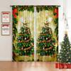 Golden Wonderful Christmas Tree Curtains Snowman Elk Christmas Holiday Elements Bedroom Living Room Window Decor Curtains 2 Pcs