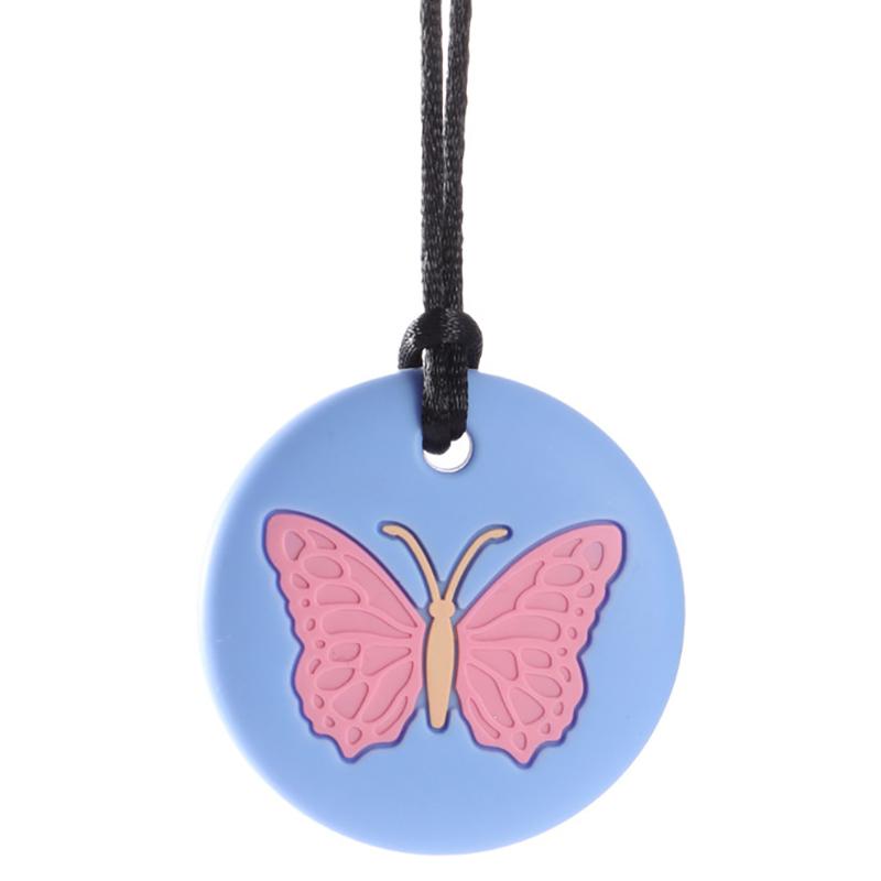 Chewy Necklace Butterfly Shape Autism Adhd Biting Sensory Child Silicone Teether Chew Toy Children Silicone Teether Pendant