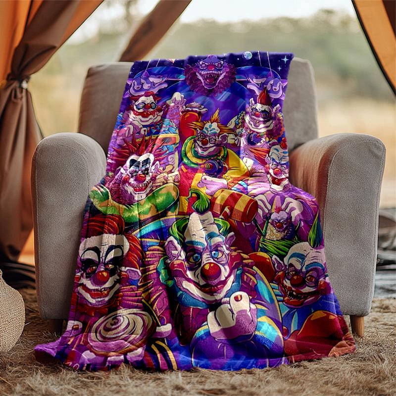 Horror Clown Circus Flannel Blanket Soft Warm All-Season Throw, Design for Camping, Car Travel, Hiking Sofa, Bed, Office Perfect Gift for Parties