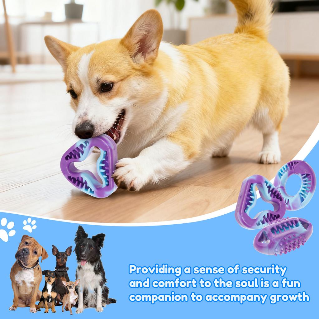 3Pcs Pet Dog Chew Toys Natural TPR Rubber Teeth Cleaning Grinding Non Toxic Toys 3 Shapes for Small Dog Chewing and Training