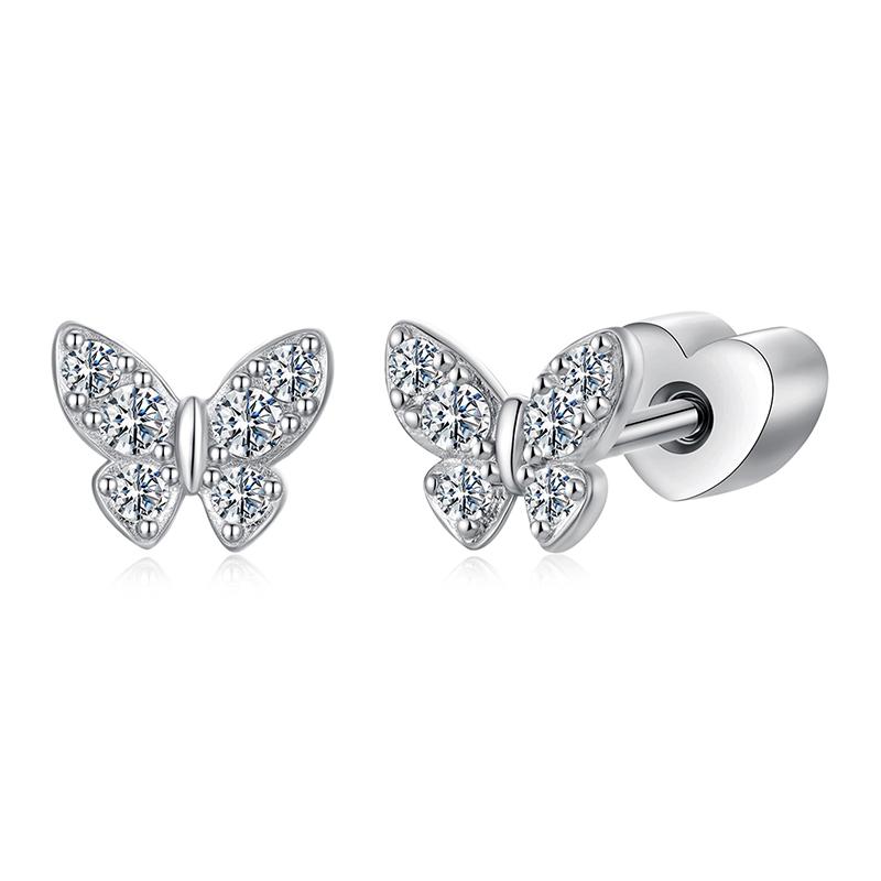 Moissanite Mini Butterfly Clover Earrings 925 Silver Diamoind Cut Wedding Party Ear Studs Party Gift For Mom Daughter
