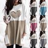 2023wish Love Print Round Neck Loose Long Sleeve Tee In Contrast Colors for Women