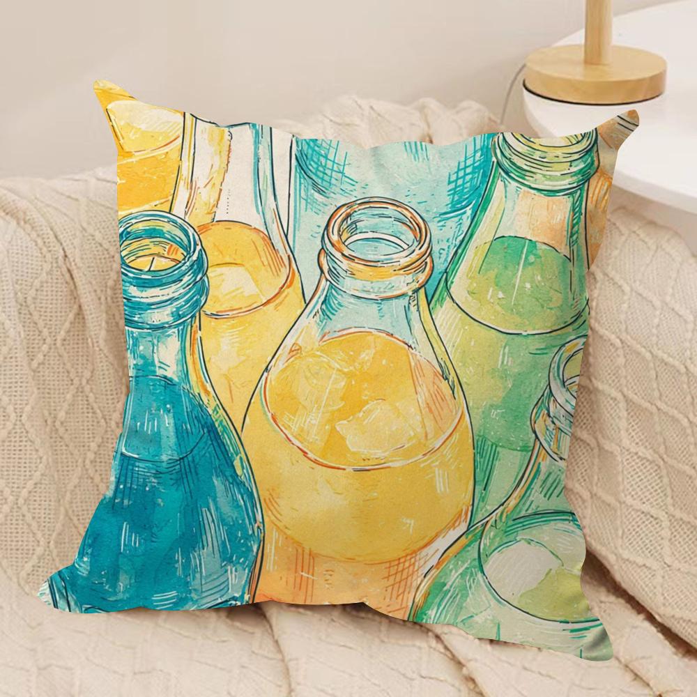 Summer Drinking Cushion Cover Silky Short Plush DoubleSided Printed Pillow Case for Sofa All Seasons Home Decor Gift