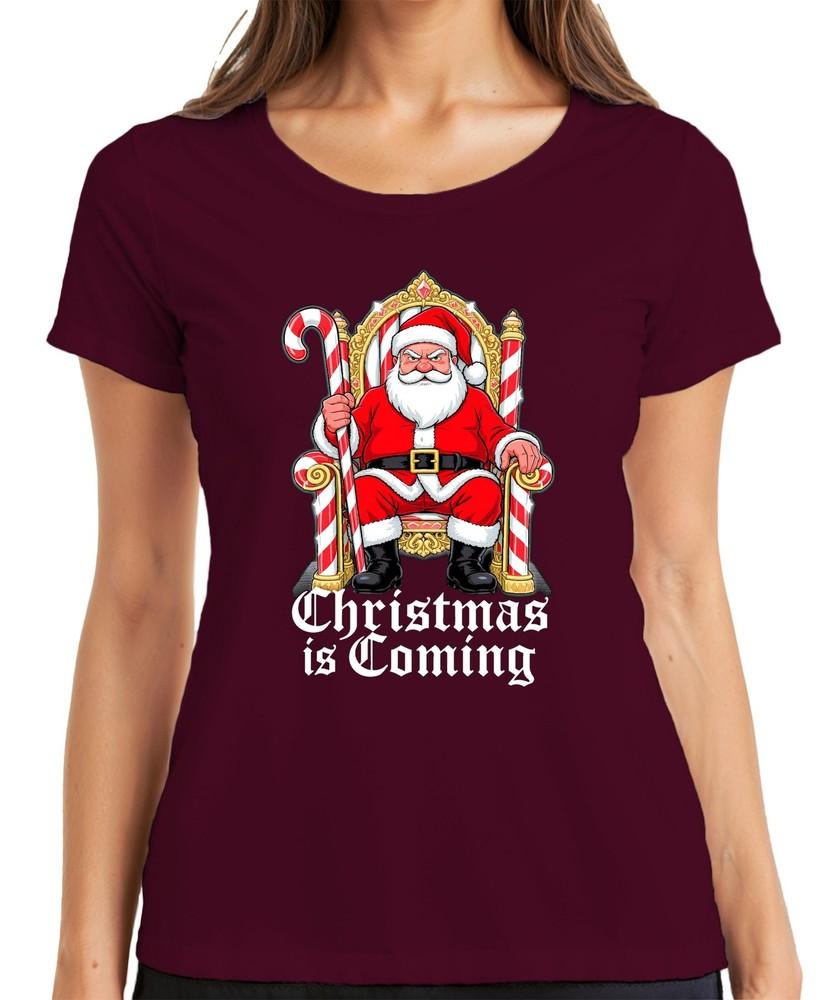 Christmas Is Coming Santa Claus Throne Candy Cane Gothic Retr Unisexs TShirt