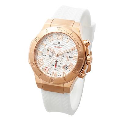 Chronograph Rubber Watch SM23106-PGWH 5 ATM Water Resistant Date Display Pink Gold & White