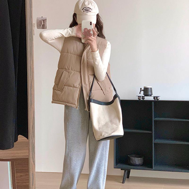 Autumn and winter stand-up collar cotton vest women's fashion loose and thin thickened warm sleeveless vest jacket tide