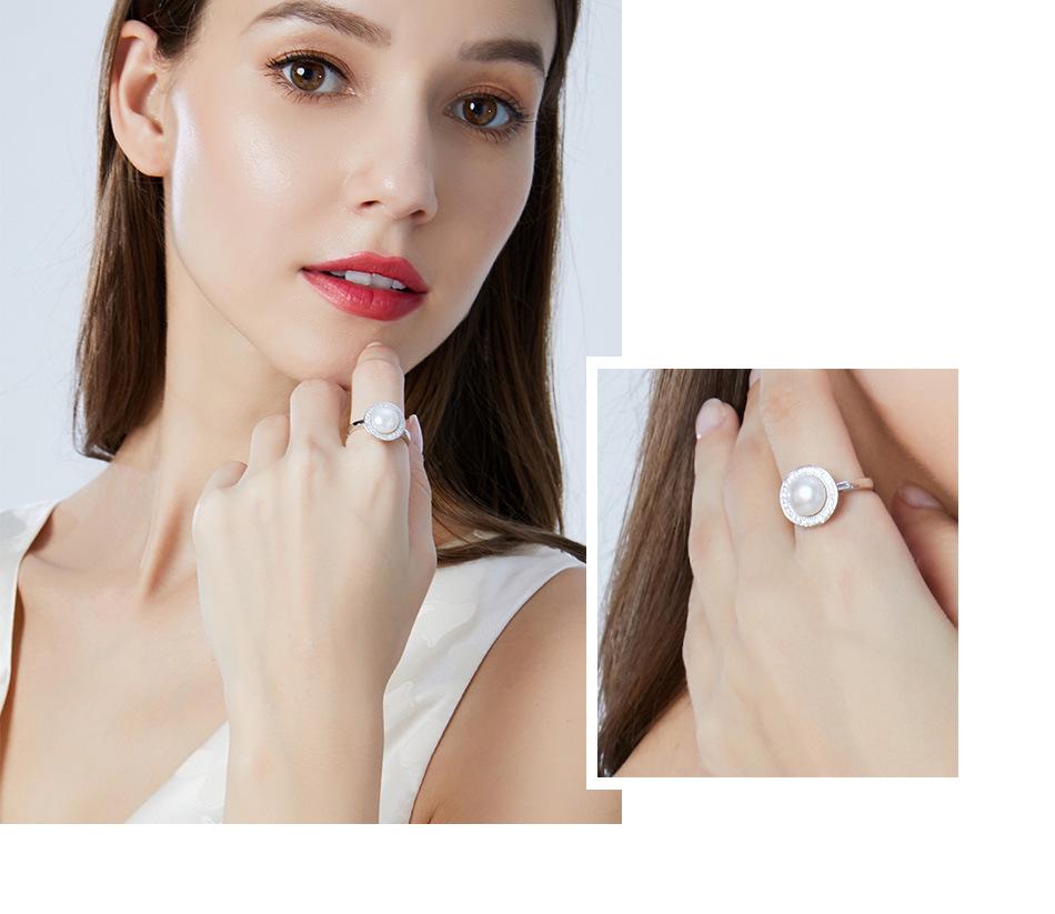 PAG&MAG Sterling Silver Pearl Ring with Micro-paved Zircon and 9-9.5mm Freshwater Pearl