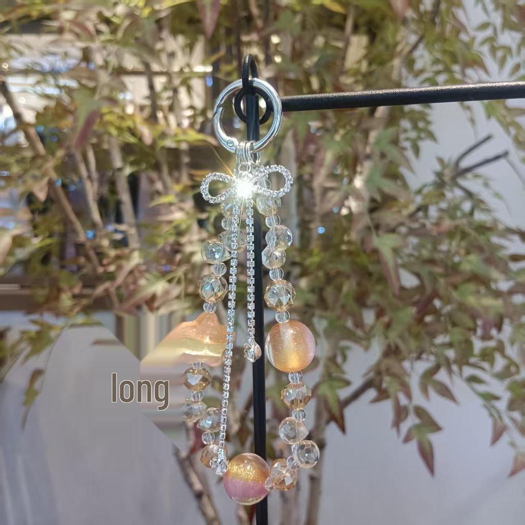 Lux-Style Beaded Two-Tone Phone Chain & Crystal Pendant Keychain Charm