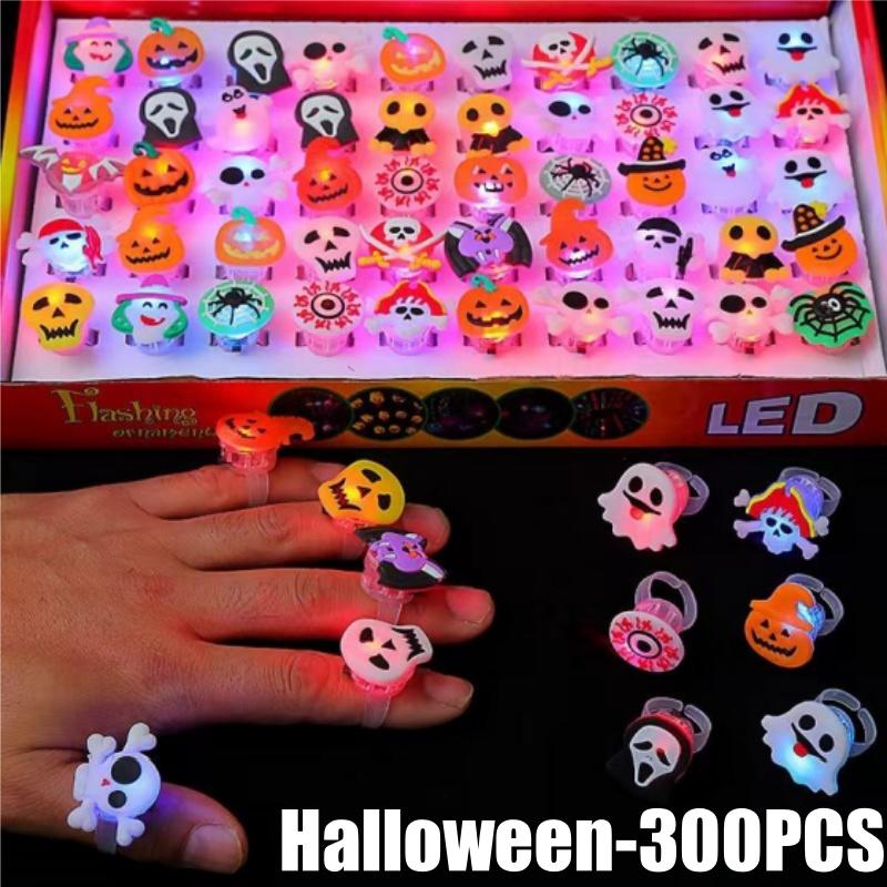 Glowing LED Finger Rings Halloween Christmas Party Favors Light Up Flashing Adjustable Fun Props Kids Adults