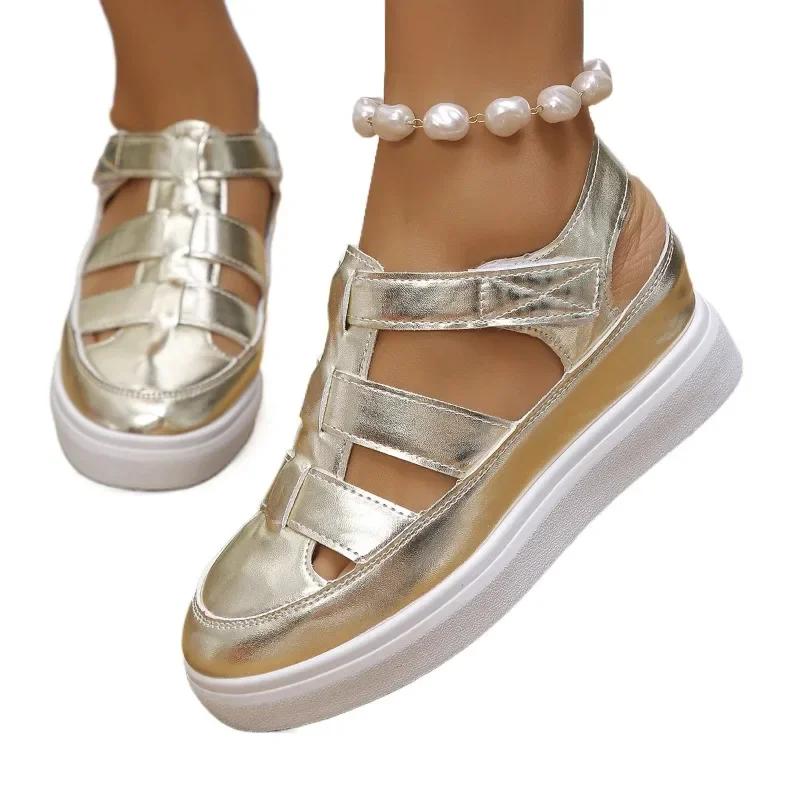 Мода 2024 года, брендовая обувь для женщин, женские сандалии с пряжкой на ремне, модные повседневные сандалии с закрытым носком, женские новые сандалии на твердой платформе