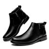 Fashion Men's High Top Leather Boots Classic Casual Ankle Boots Side Zip Cowhide Short Boots Plush Warm Winter Boot Men's Business Botas