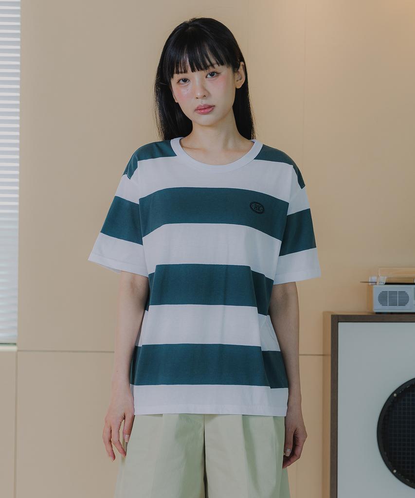 BAKKEN [Women] Striped Embroidered Logo Short Sleeve T-Shirt Bk4214 (5 Colors)