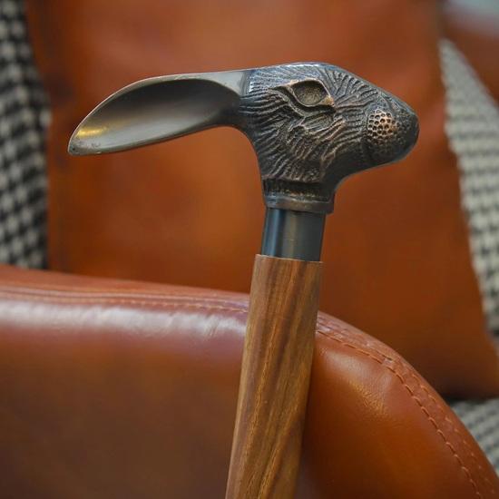 Antique Brass Rabbit Head Walking Cane Handmade Spiral Wood Stick Home Decor