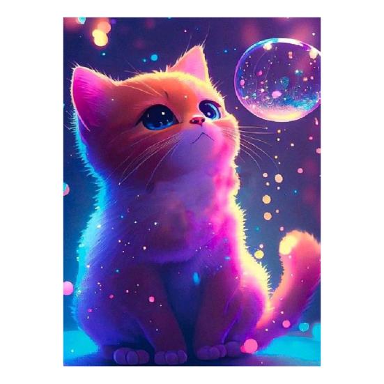 1 Set Cat Rhinestone Painting with Canvas Drill Tools Animal 5D Full Drill DIY Crafts Rhinestone Art Drawing Decoration Kit Beginners Adults Kids Gift