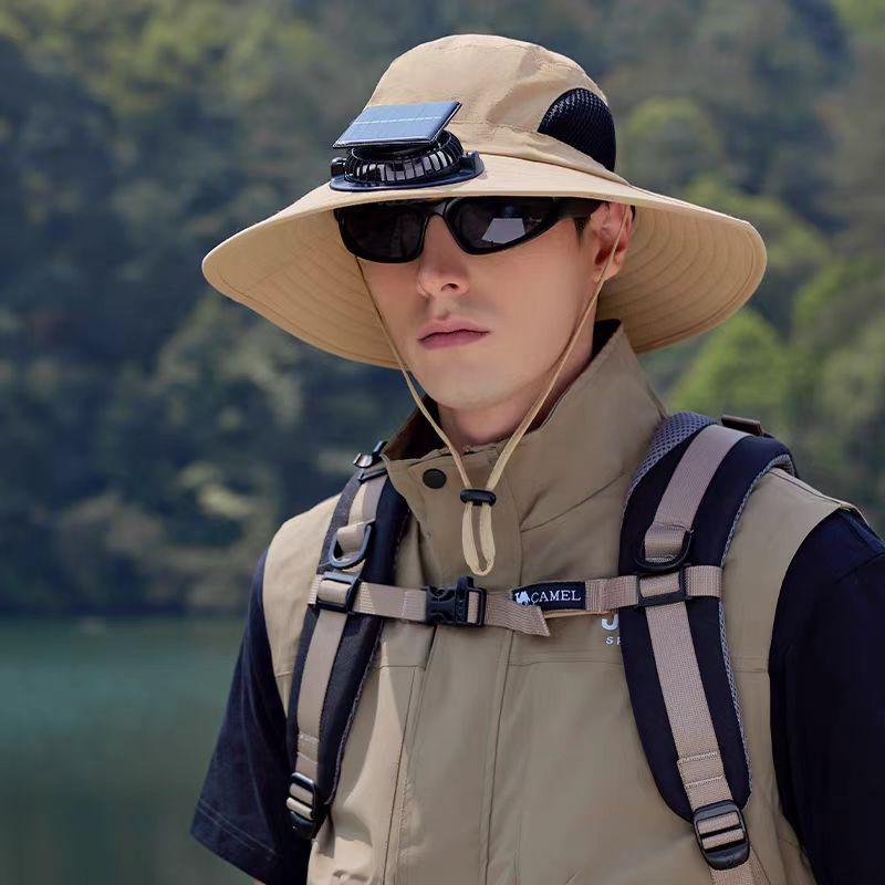 Summer big edge hat sunscreen bucket hat solar fan cap rechargeable built-in battery strong wind men outdoor summer