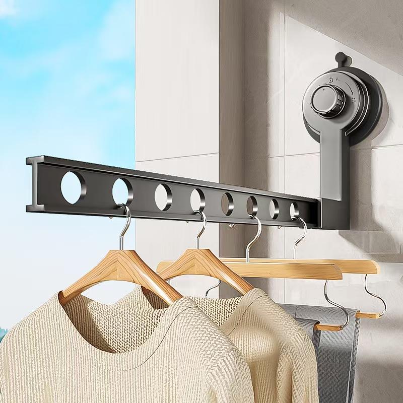 Aluminium Alloy Folding Drying Rack 8-hole Suction Cup Clothes Storage Shelf Outdoor Travel Clothes Hanger No Need To Install