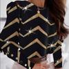 Women's Autumn and Winter Fashion Printed Long Sleeve O-Collar Button Down Shirt Blouse