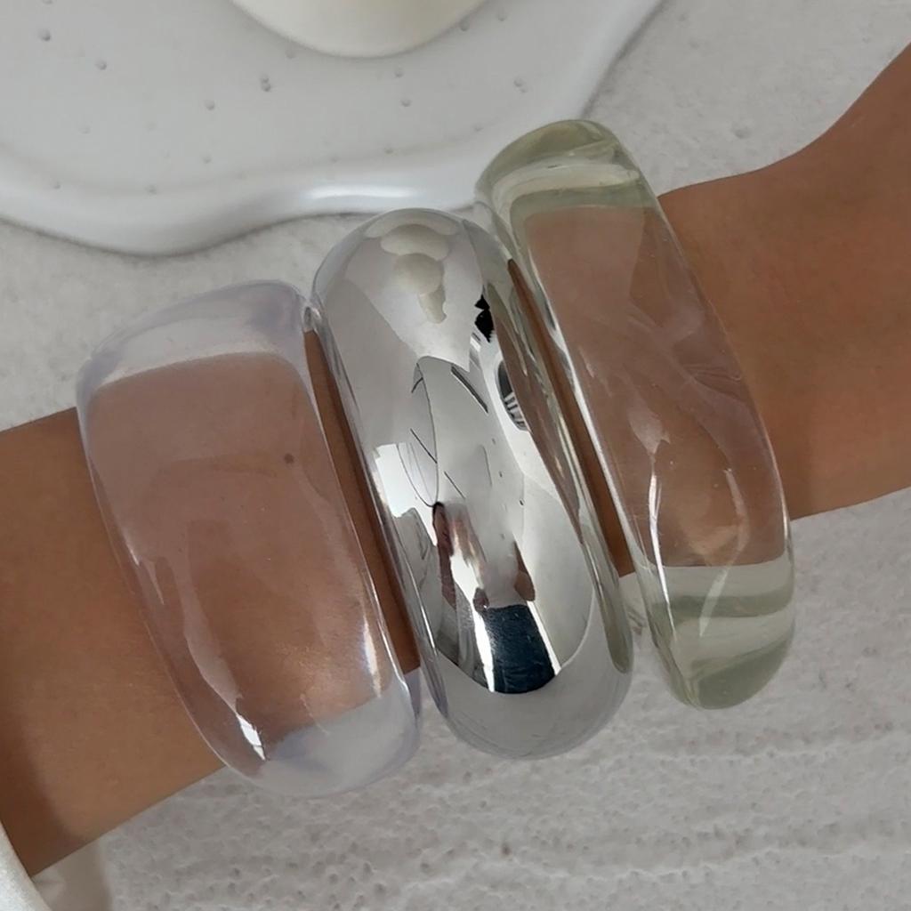 Ingemark 3 Styles Hip Hop Transparent Resin Bracelets for Women Fashion Statement Punk Stacking Arm Bangles Grunge Jewelry Gift