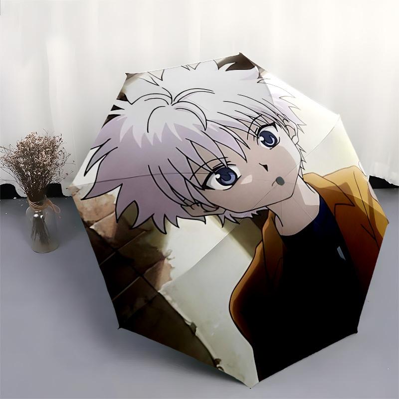 1pc HUNTER X HUNTER Gon & Killua Anime Character Automatic Folding Umbrella, Portable 3-Fold Design with Iron Frame, Outdoor for Fans, Travelers, Dail