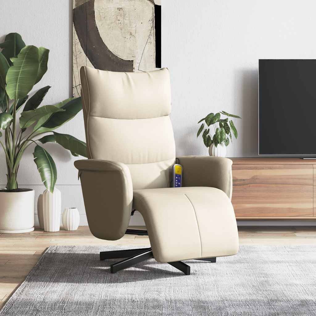 Massage Chair with Footrest Cream Faux Leather