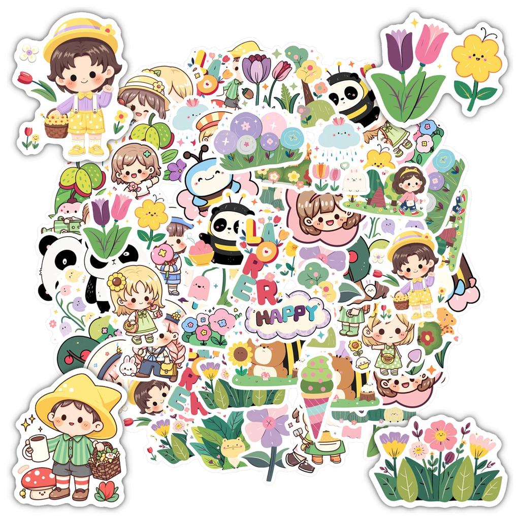 35pcs Pastel Nature Stickers Whimsical Cartoon Teacher Reward Stickers Stickers For DIY Phone Laptop Scrapbook Bike
