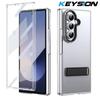 KEYSION Прозрачный чехол для Samsung Galaxy Z Fold 7 Жесткий ПК Металлическая подставка Противоударная крышка для телефона со стеклянной защитной пленкой для экрана