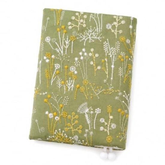 Bunko book cover stylish floral pattern embroidery fabric bookmark storage pocket reading lightweight compatible Japanese size (Beige Garden (Natural