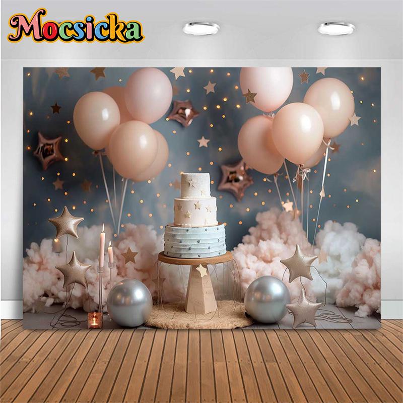 Mocsicka Фон для фотосессии Cake Smash Новорожденная Девочка День Рождения Малыша Портрет Декорация Фон Обои для Фотостудии