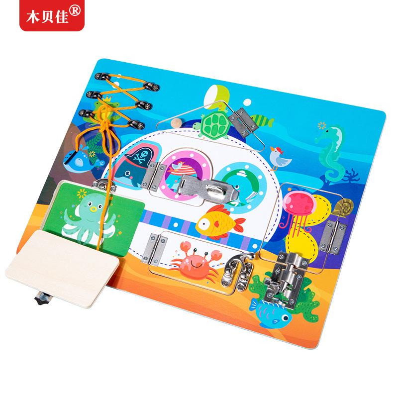 Монтессори Деревянная Детская Ранняя Развивающая Доска для Разблокировки Форма Цвет Веселое Сопоставление Упражнение Координация Рука-Глаз Обучающая Игрушка