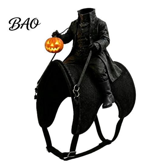 Headless Horseman Cat Costume Costume, Halloween 3D Funny Rider Pet Outfit with Pumpkin Comfortable Accessory Lantern, Adjustable Harness for