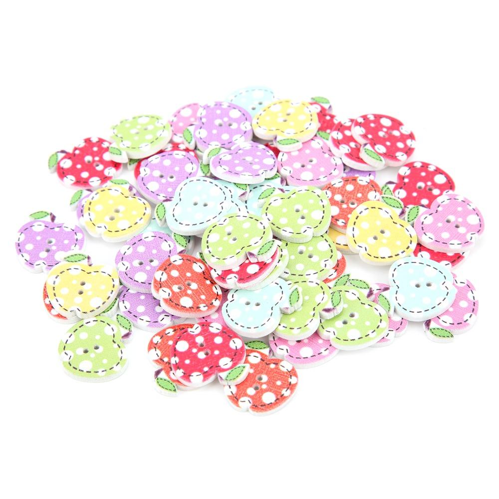 100PCS Sewing Projects Apple Shape Buttons Two Holes Decorative Buttons For DIY Clothing