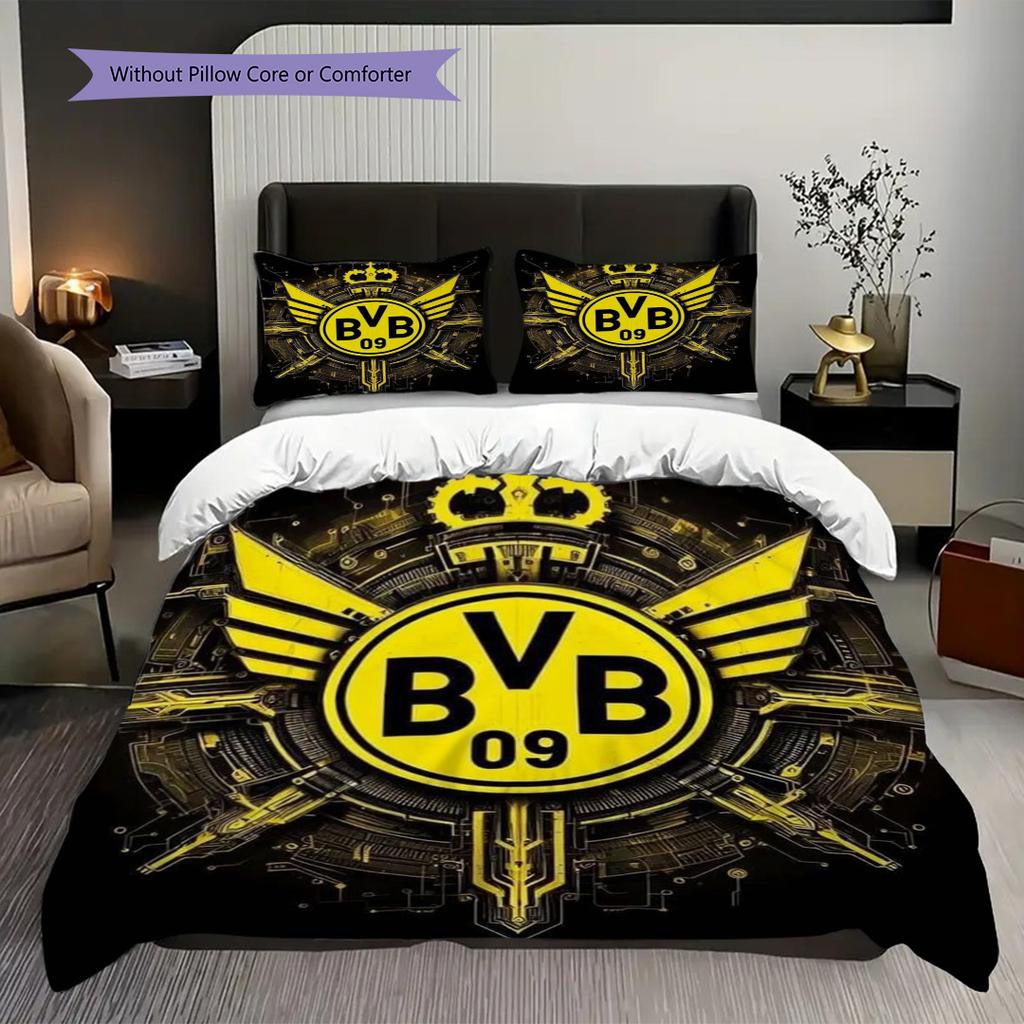 Dortmund Vibrant Emblem Bedding (1 * duvet cover + 2 * pillowcase, without core) 2D Flat Bedding set Christmas birthday gift Soft and comfortable