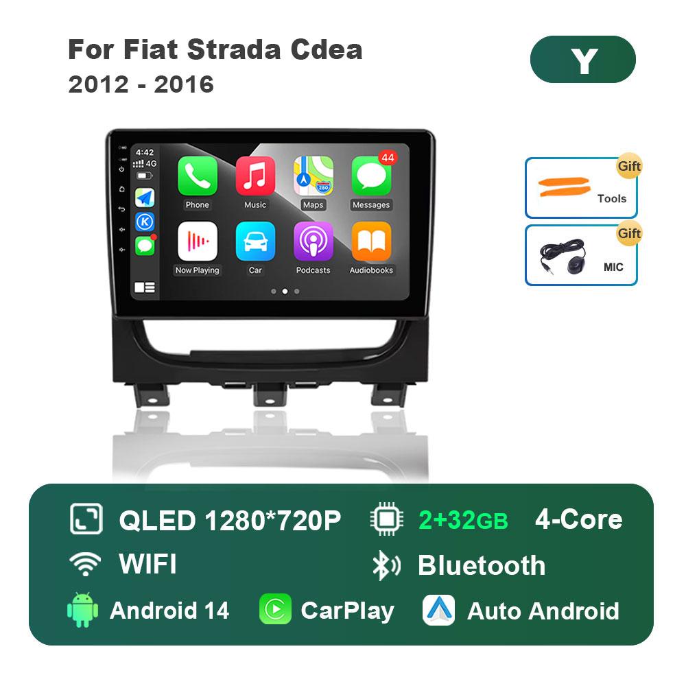 for Fiat Strada Cdea 2012 - 2016 Car Radio Multimedia Player Android 14 Intelligent System BT 4G DSP Stereo WiFi Auto Tools