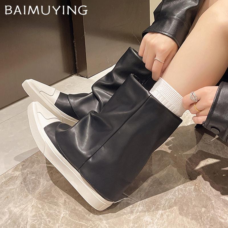 Женские ботильоны на плоской подошве с острым носком из кожи, модная зимняя обувь 2025 года, дизайнерские гладиаторы, высокие мотоциклетные ботинки до колена