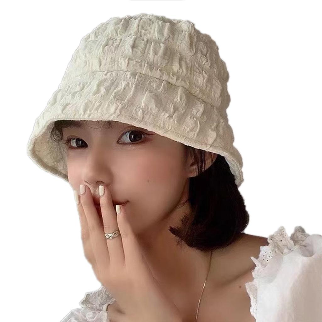 Women Bubble Gauze Bucket Hat, Spring Autumn Thin Textured Foldable Basin Cap, Sun Protection Casual Fisherman Hat, Head Circumference 56-58CM