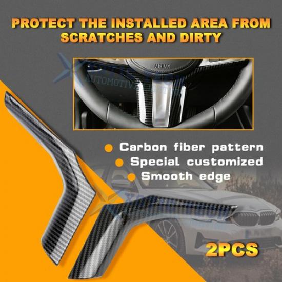 2pcs Carbon Fiber Steering Wheel Lip Strip Molding ABS Trim For BMW 3 Series G20