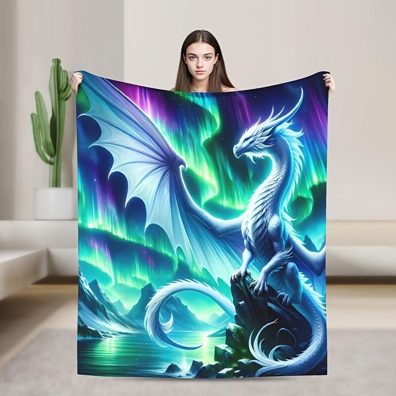 Фланелевое одеяло Aurora White Dragon - Мягкое, теплое и подходит для машинной стирки, для всех сезонов - Идеально для спальни, автомобиля,
