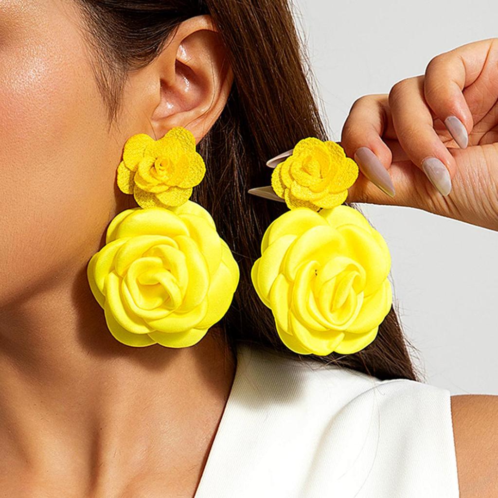 2 шт. европейские модные полихромные имитационные 3D-цветочные висячие серьги-гвоздики для женщин и девочек, свежие большие цветочные праздничные украшения для вечеринок