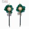 Korea Fashion Dangle Earring Trendy Gold Colour Tassel Long Cloth Flower Earrings for Women Drop Earings Cute Jewelry Gift
