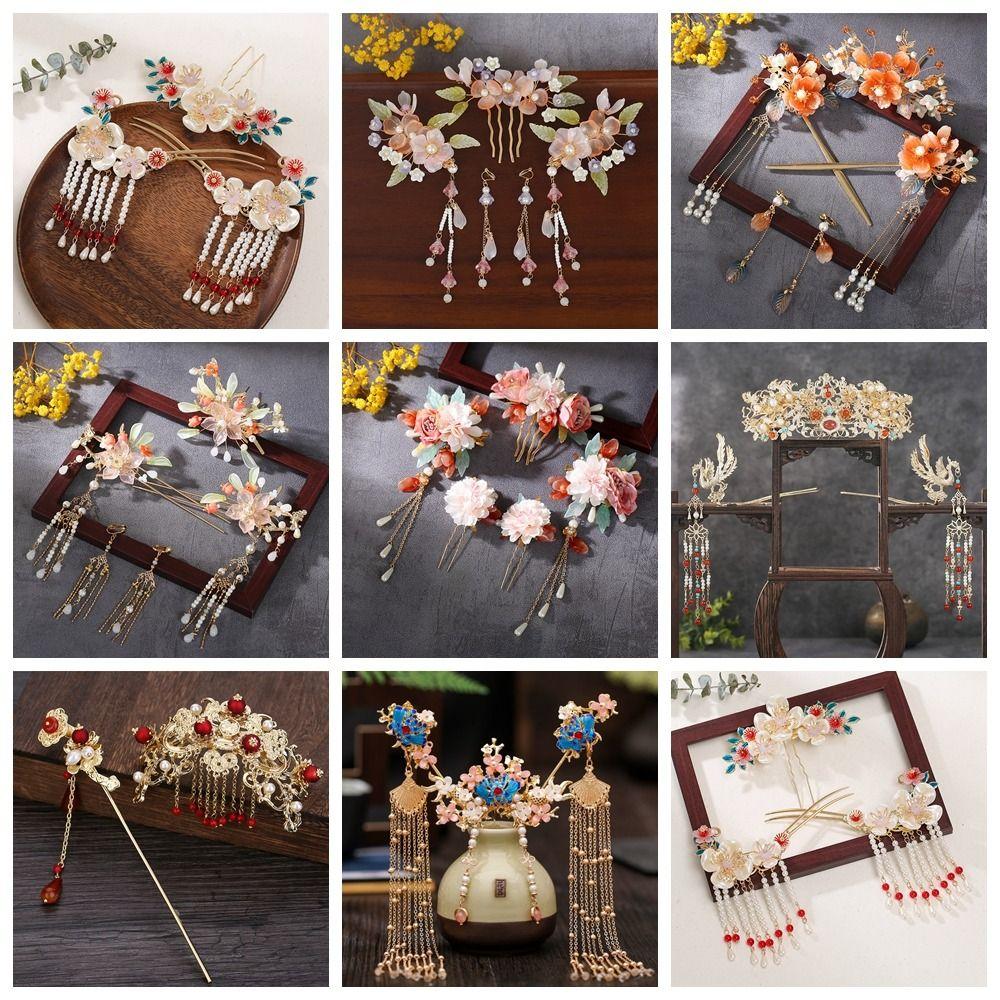 Chinese Style Ancient Hair Stick Sets Tassel Earrings Hairpin Set Bridal Headwear  Cheongsam