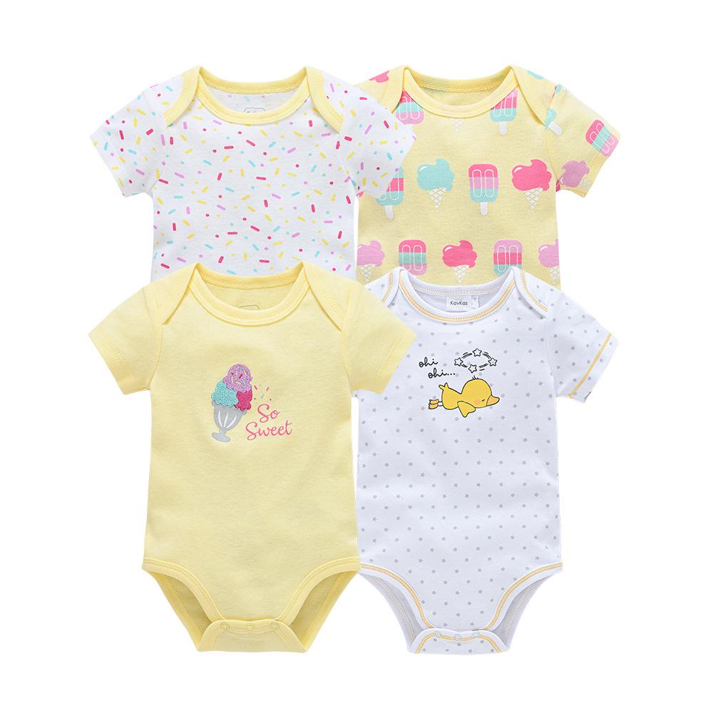 Baby's Jumpsuit Set Summer Short-sleeved Cartoon Cute Rompers Baby's Pure Cotton Clothes 4Pcs Set