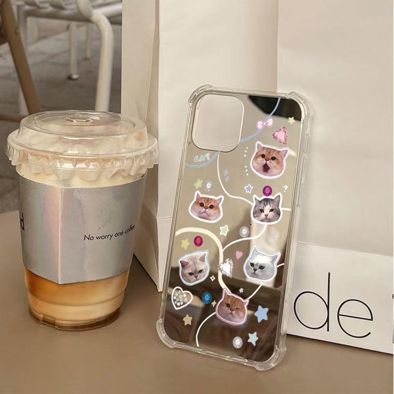 Cute Cat Pattern Mirror Acrylic Phone Case For iPhone 17 Pro Max 16 15 14 13 12 11 Pro 17 Air XS X XR 7 8 Plus Bumper Cover