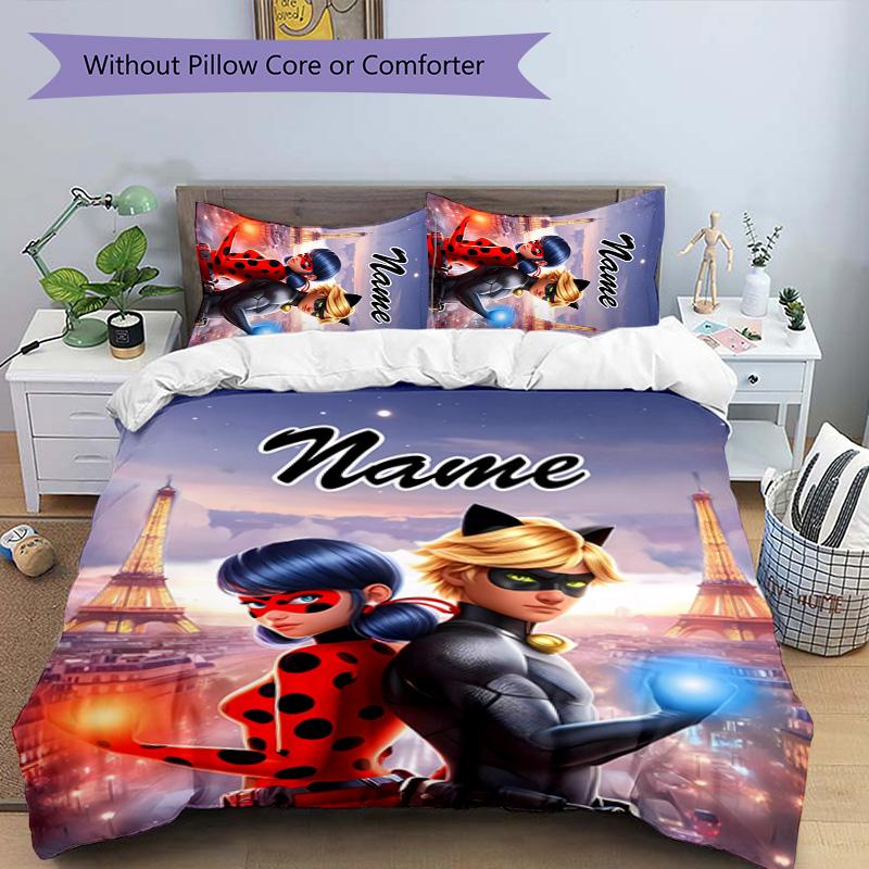 3pcs Ladybug4 Cover Set - Personalized Name, HD Printed Bedding with 1 Cover and 2 Pillowcases - Perfect for Home Decor, Easy Care
