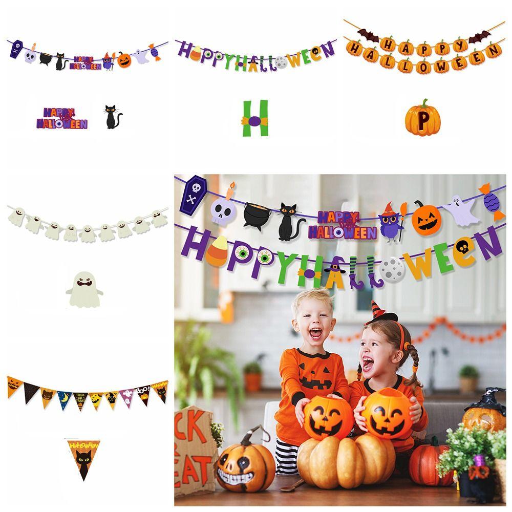 Bat Halloween Birthday Flags Ghost Ghost Decor Flag Creative Witch Pumpkin Pull Flags  Scene Layout