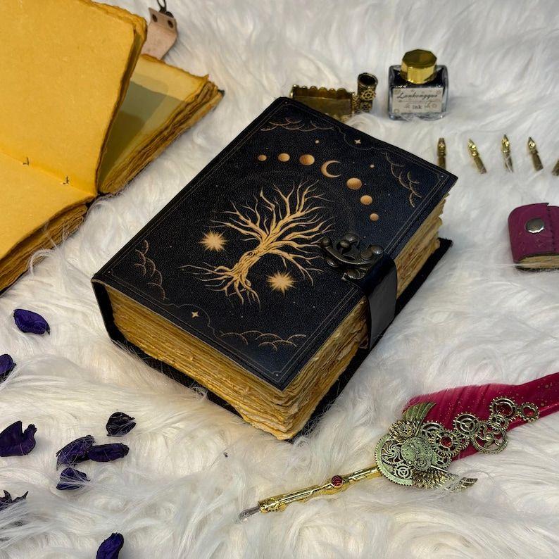 Tree of Life Journal | Moon Phases Lock Diary | Vintage Witchy Notebook | Grimoire for Witches | Gift for Writers & Dreamers