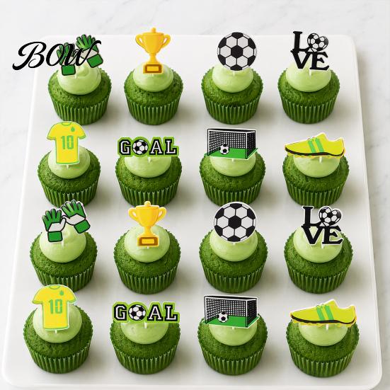 Soccer Cupcake Picks 8 Pcs Cake Topper Decoration, Ball Goal Football Decorations Shoe for Sport Theme Birthday Party Supplies Fan Dessert