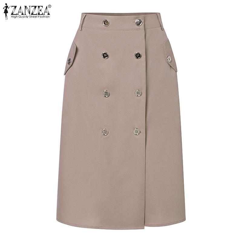 ZANZEA Женские однотонные свободные повседневные юбки на пуговицах