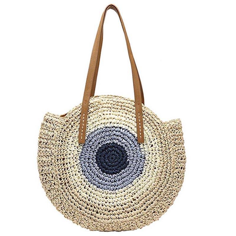 Round Women Handbag Handmade Shoulder Bag Bohemian Summer Beach Bags Woven Straw Bag Large Capacity Female Travel Tote